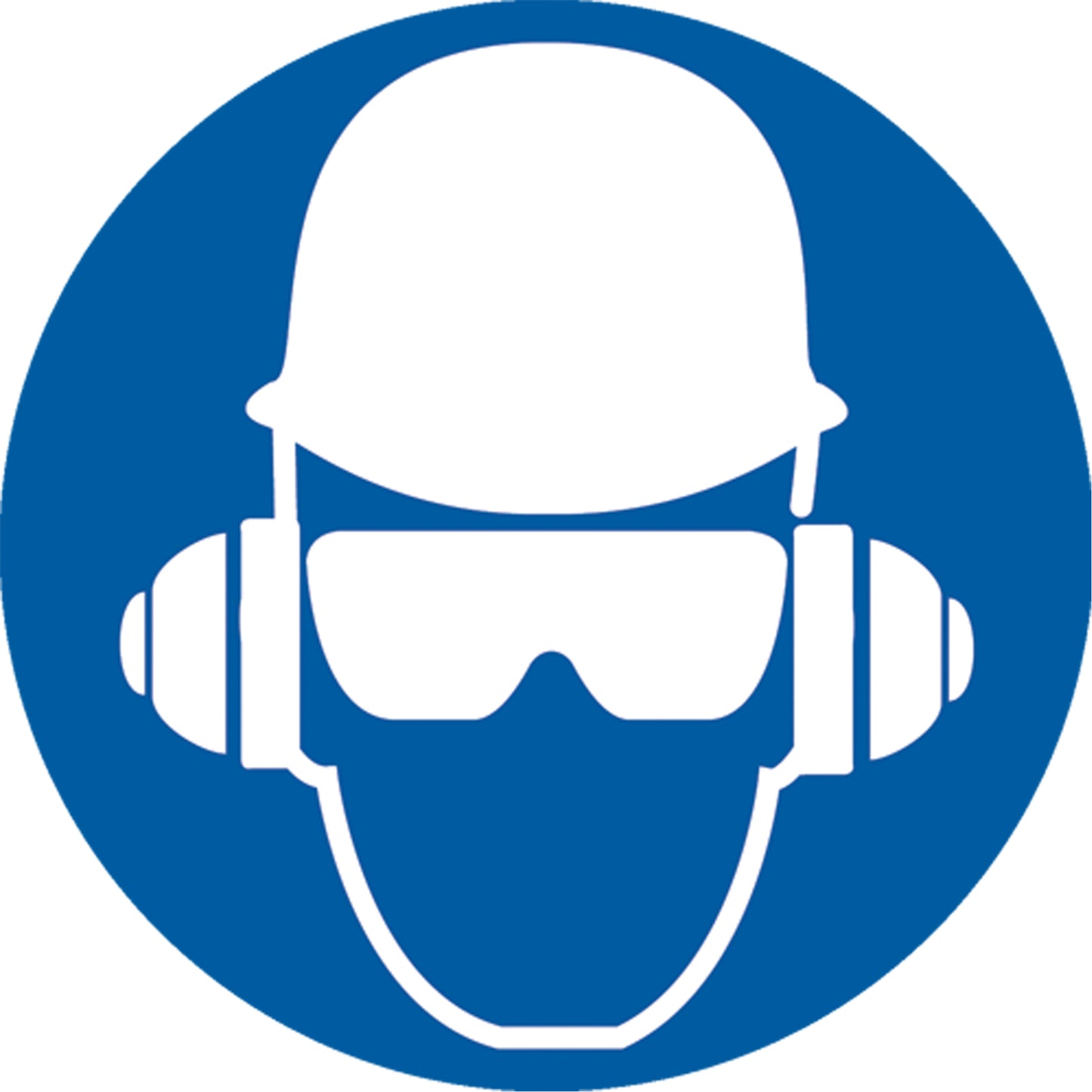 Accuform Signs Wear Head, Eye & Ear Protection ISO Mandatory Safety Labels, 4" x 4", Vinyl, Pictogram