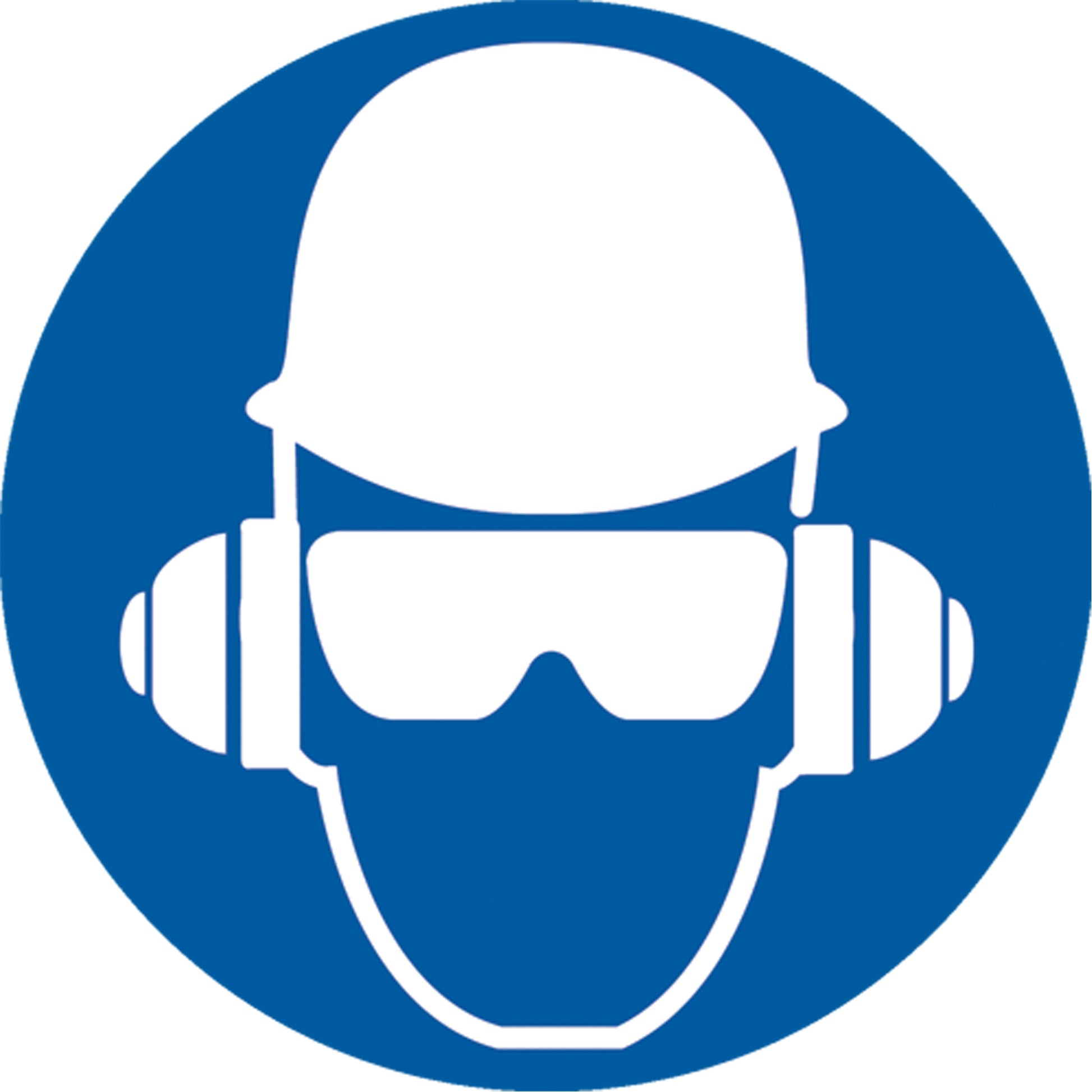Accuform Signs Wear Head, Eye & Ear Protection ISO Mandatory Safety Labels, 4" x 4", Vinyl, Pictogram