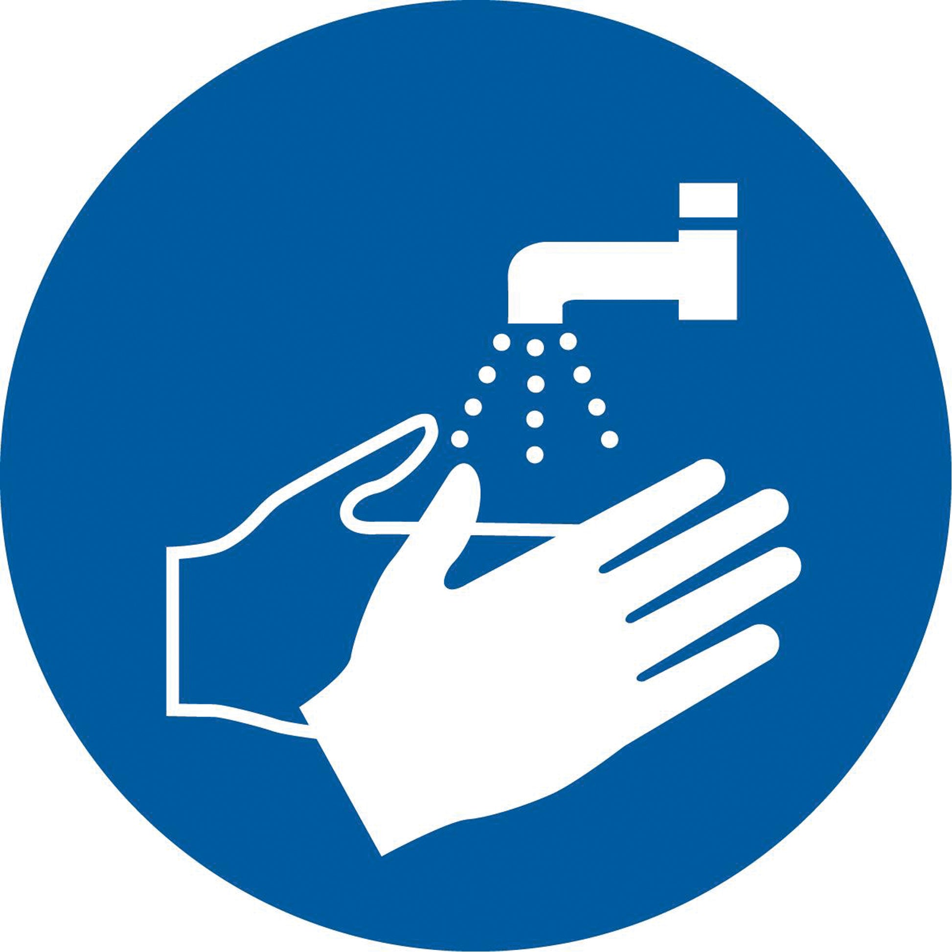 Accuform Signs Wash Hands ISO Mandatory Safety Labels, 4" x 4", Vinyl, Pictogram