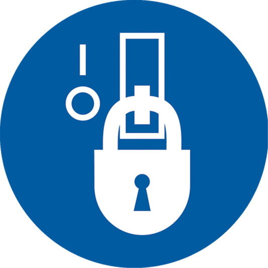 Accuform Signs Lockout in De-Energized State ISO Mandatory Safety Labels, 2" x 2", Vinyl, Pictogram