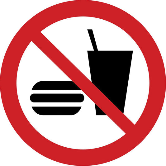 Accuform Signs No Eating or Drinking ISO Prohibition Safety Labels, 2" x 2", Vinyl, Pictogram