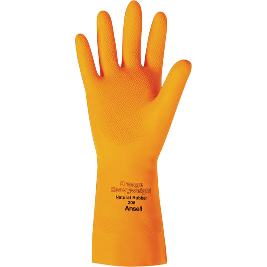 Ansell Orange Heavyweight 208 Series Gloves, Size Small/7, 13" L, Rubber Latex, Flock-Lined Inner Lining, 29-mil