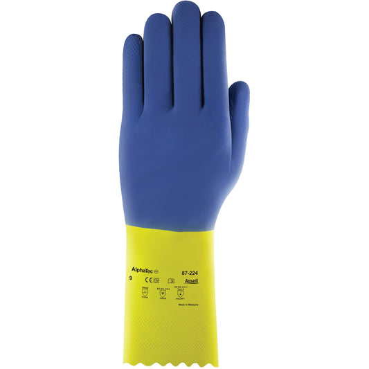 Ansell AlphaTec® 87-224 Medium-Duty Gloves, Size 9, 13" L, Neoprene/Rubber Latex, Cotton Inner Lining, 27-mil