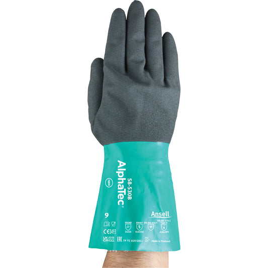 Ansell AlphaTec® 58-530 Gloves, Size X-Large/10, 12" L, Nitrile, Acrylic Inner Lining, 13-mil