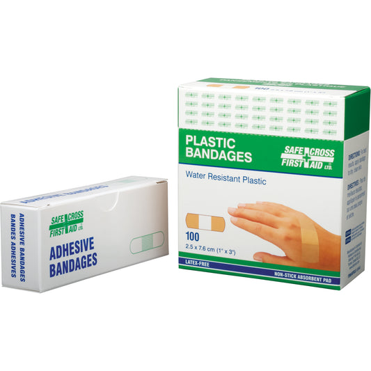 Safecross Bandages, Rectangular/Square, 3", Plastic, Sterile