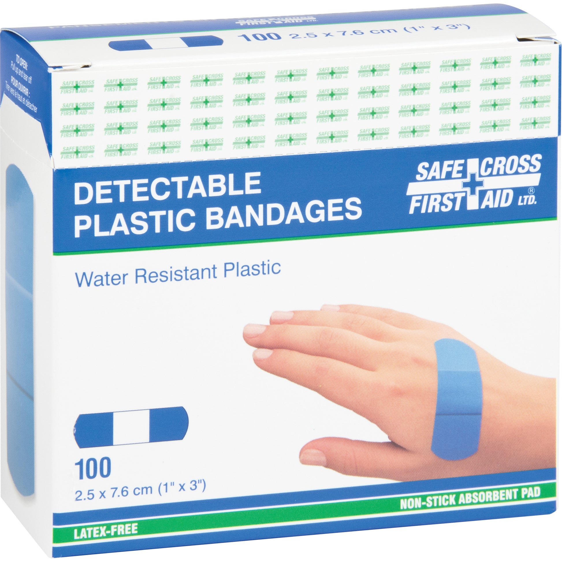 Safecross Bandages, Rectangular/Square, 3", Plastic Metal Detectable, Sterile