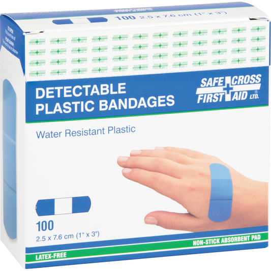 Safecross Bandages, Rectangular/Square, 3", Plastic Metal Detectable, Sterile
