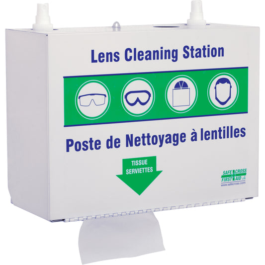 Safecross Metal Lens Cleaning Stations - Two 500ml Solutions & 1 Box of Tissue, Metal, 10.5" L x 5.5" D x 6.3" H