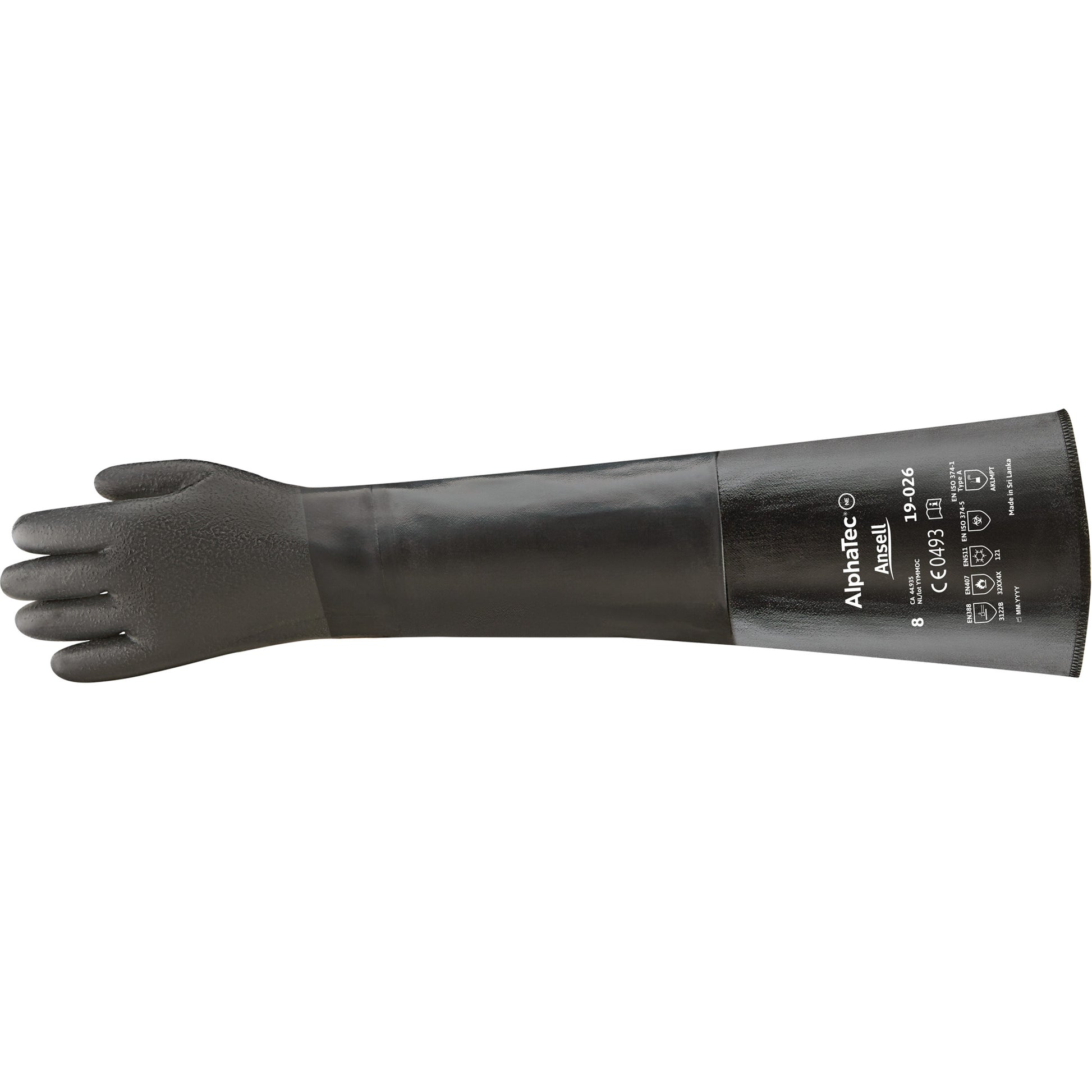 Ansell AlphaTec® 19-026 Chemical Resistant Gloves, Size 8, 26" L, Neoprene, Cotton Inner Lining