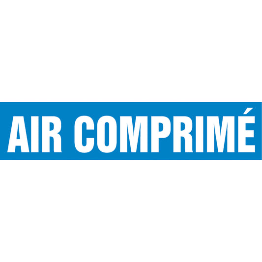 Accuform Signs "Air Comprimé" Pipe Marker, Self-Adhesive, 1" H x 8" W, White on Blue