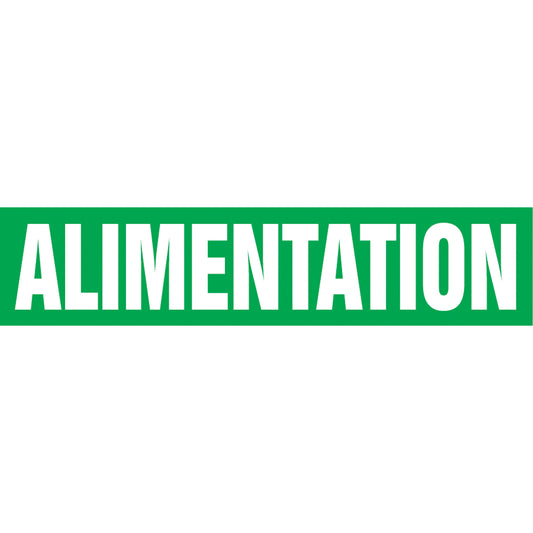 Accuform Signs "Alimentation" Pipe Marker, Self-Adhesive, 1-1/2" H x 8" W, White on Green