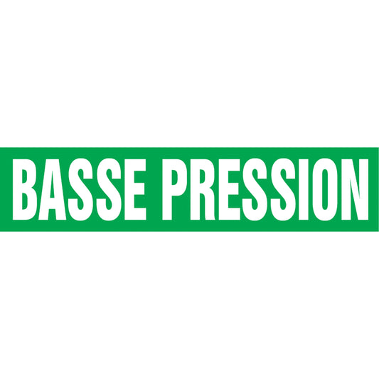 Accuform Signs Snap Tite™ "Basse Pression" Pipe Marker, Snap-On, 14" H x 12" W, White on Green