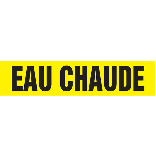 Accuform Signs "Eau Chaude" Pipe Markers, Self-Adhesive, 4" H x 24" W, Black on Yellow