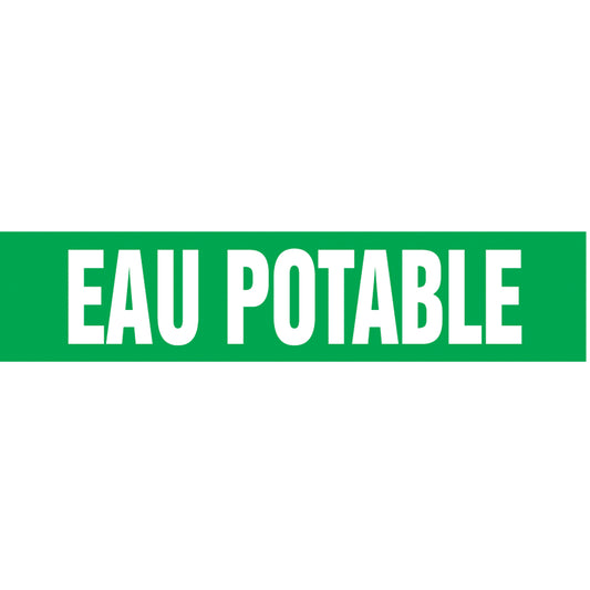 Accuform Signs "Eau Potable" Pipe Markers, Self-Adhesive, 4" H x 24" W, White on Green