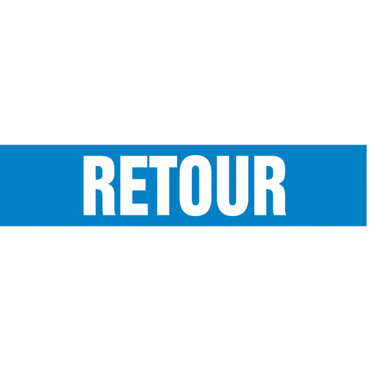 Accuform Signs "Retour" Pipe Marker, Self-Adhesive, 4" H x 24" W, White on Blue