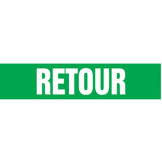 Accuform Signs "Retour" Pipe Markers, Self-Adhesive, 4" H x 24" W, White on Green