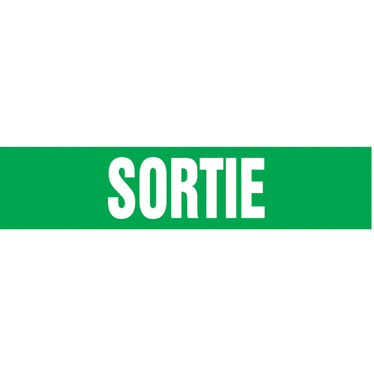 Accuform Signs "Sortie" Pipe Marker, Self-Adhesive, 4" H x 24" W, Black on Yellow