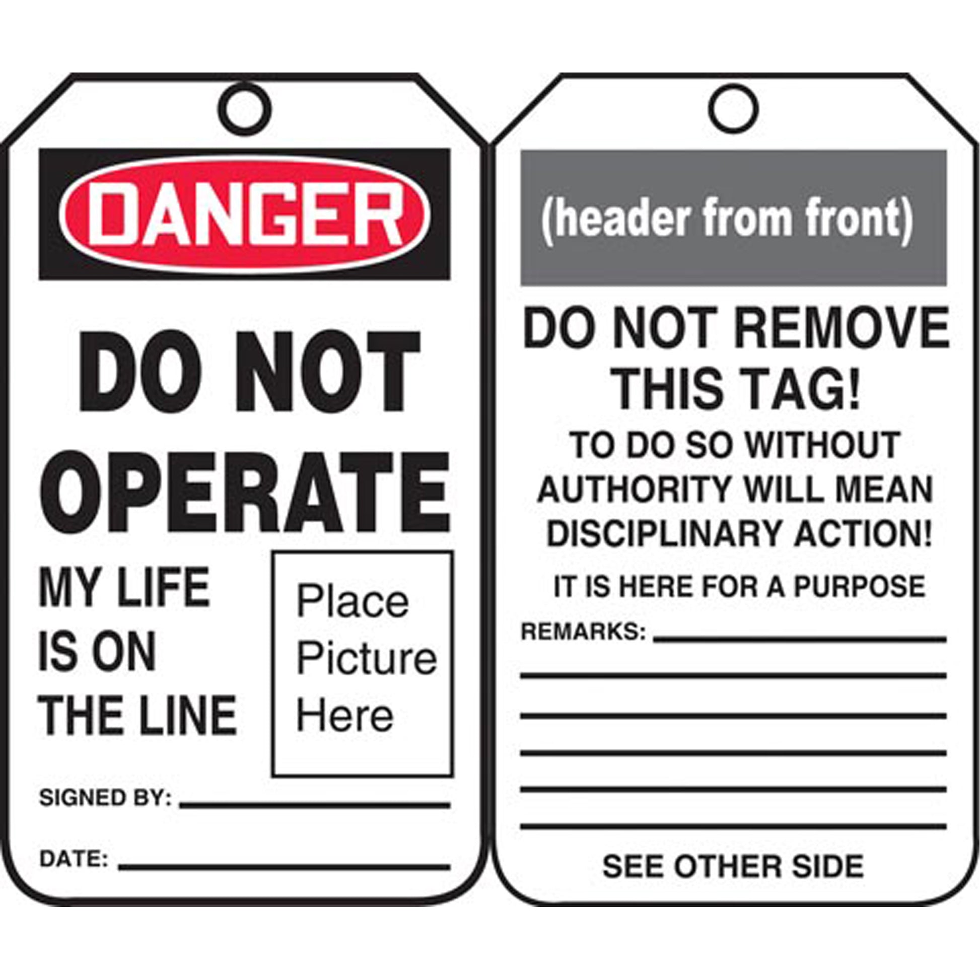 Accuform Signs Safety Tags, Plastic, 3-3/8" W x 5-3/4" H, English