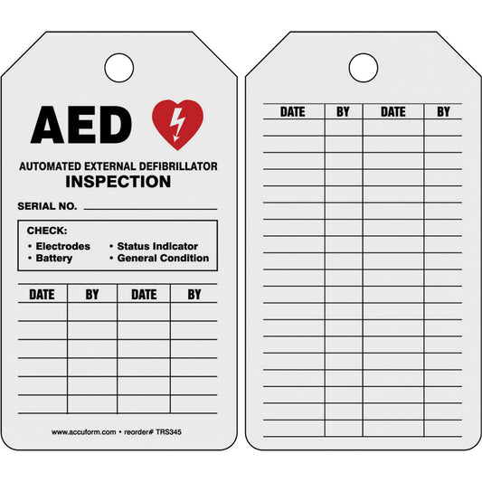 Accuform Signs Automatic External Defibrillator Inspection Status Safety Tag, 5-3/4" x 3-1/4", Paper, English