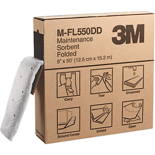 3M Folded Sorbents, 50' L x 5" W, 10.5 gal. Absorbancy