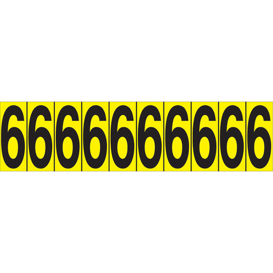 Accuform Signs Individual Adhesive Number Markers, 6, 1-15/16" H, Black on Yellow