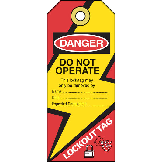 Incom Top Tape & Label Lockout Identification Tags, Vinyl, 2-3/4" W x 6-1/2" H, English