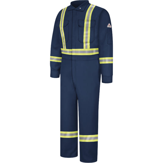 Bulwark Flame-Resistant Coveralls with Reflective Trim, Size 44, Navy Blue, 12.2 cal/cm²