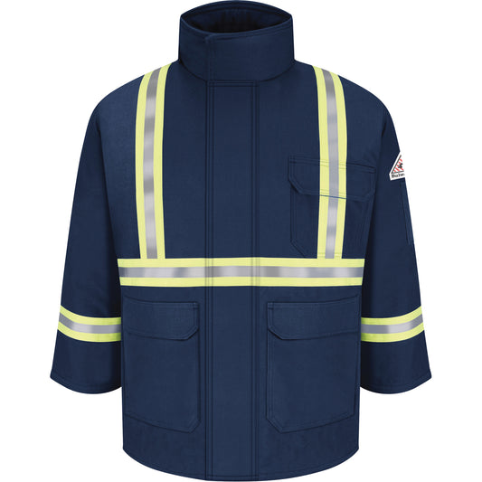 Bulwark Flame Resistant Parkas with Reflective Striping, Men's, Large, Navy Blue