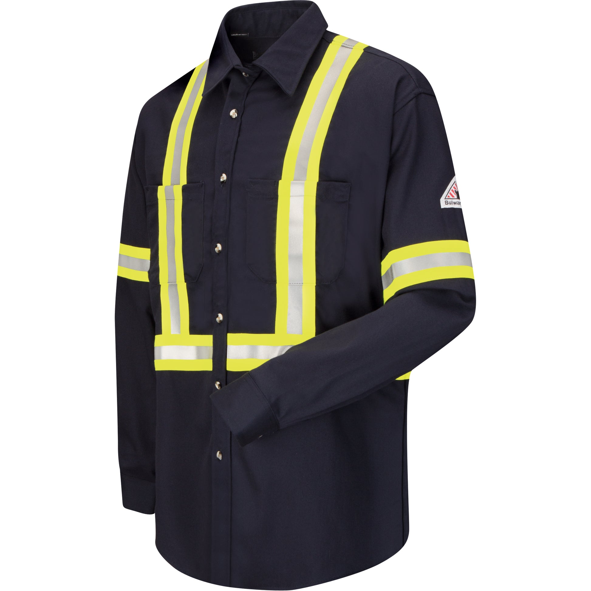 Bulwark Work Shirt with Reflective Trim, Cotton/Nylon, 3X-Large, Navy Blue