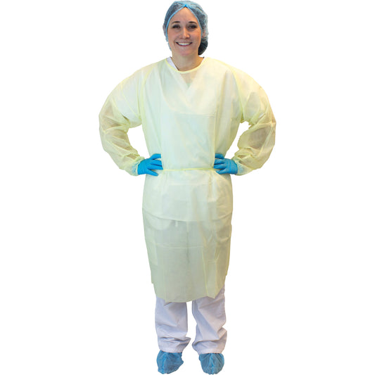  Isolation Gowns with Ties, X-Large, Yellow, Polypropylene