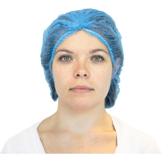  Pleated Bouffant Caps, Polypropylene, 21"/Large, Blue