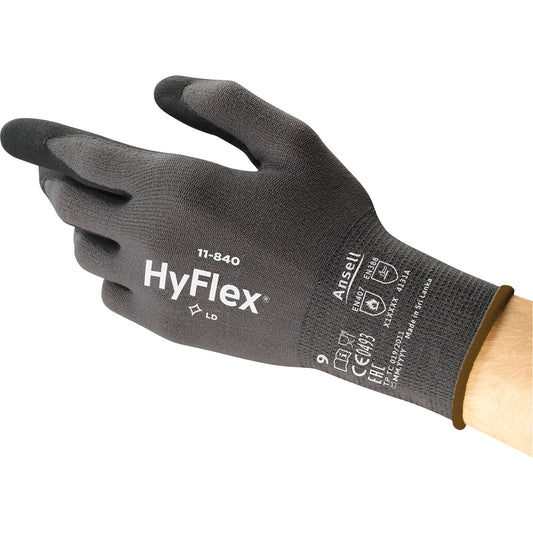 Ansell Hyflex® 11-840 Gloves, 9/Large, Foam Nitrile Coating, 15 Gauge, Nylon Shell