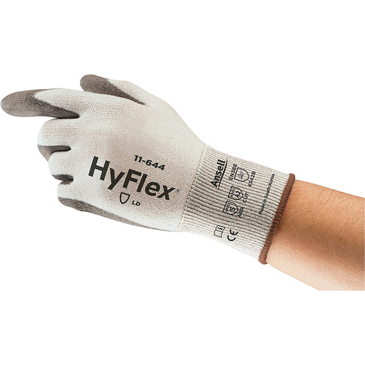 Ansell HyFlex® 11-644 Gloves, Size Large/9, 13 Gauge, Polyurethane Coated, Polyethylene Shell, ASTM ANSI Level A2/EN 388 Level B