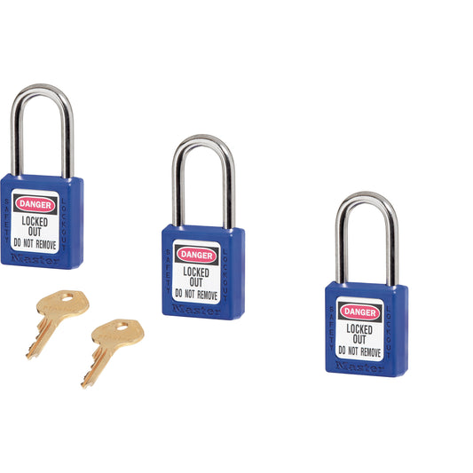 Master Lock 410 Series Zenex™ Padlocks - Set of Three, Safety Padlock, Keyed Alike, Thermoplastic, 1-1/2" Width