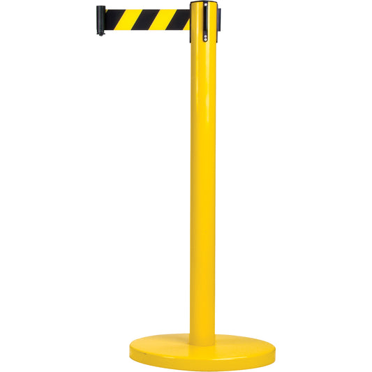 Zenith Safety Products Free-Standing Crowd Control Barrier, Steel, 35" H, Black/Yellow Tape, 7' Tape Length