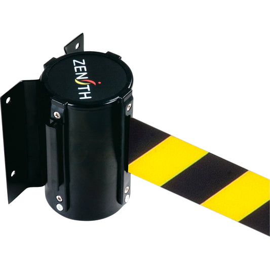 Zenith Safety Products Wall Mount Barrier, Steel, Screw Mount, 7', Black/Yellow Tape