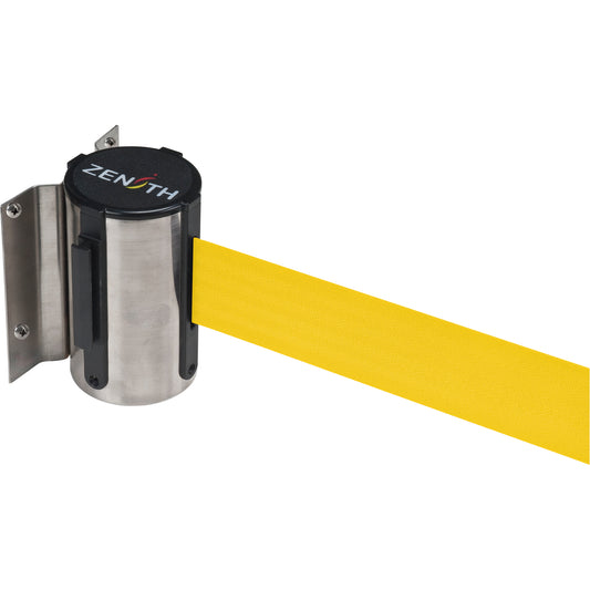 Zenith Safety Products Wall Mount Barrier, Steel, Screw Mount, 7', Yellow Tape