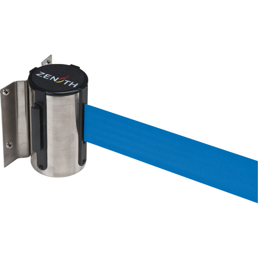 Zenith Safety Products Wall Mount Barrier, Steel, Screw Mount, 7', Blue Tape