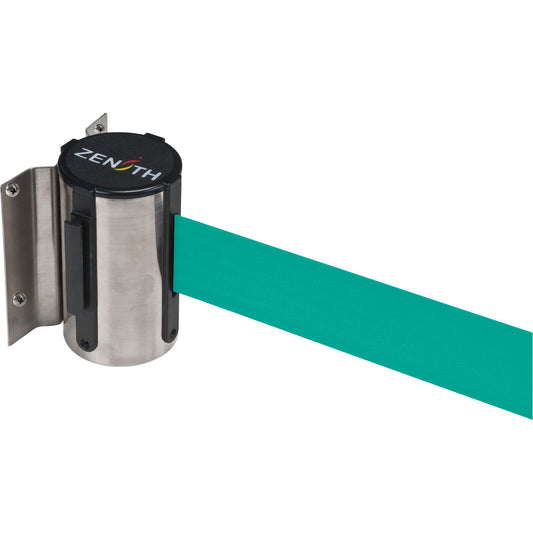 Zenith Safety Products Wall Mount Barrier, Steel, Screw Mount, 7', Green Tape
