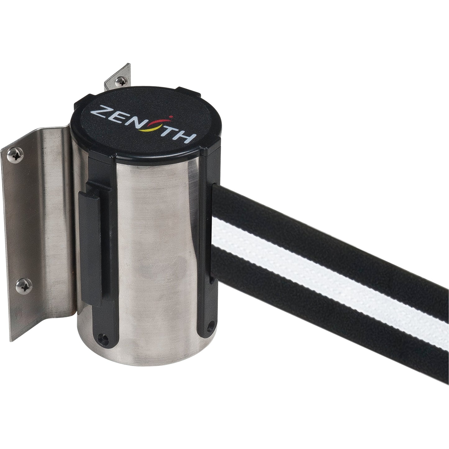 Zenith Safety Products Wall Mount Barrier, Steel, Screw Mount, 7', Black/White Tape