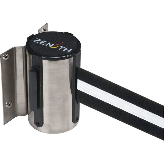 Zenith Safety Products Wall Mount Barrier, Steel, Screw Mount, 7', Black/White Tape