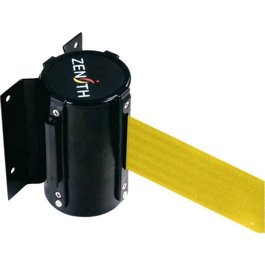 Zenith Safety Products Wall Mount Barrier, Steel, Screw Mount, 12', Yellow Tape