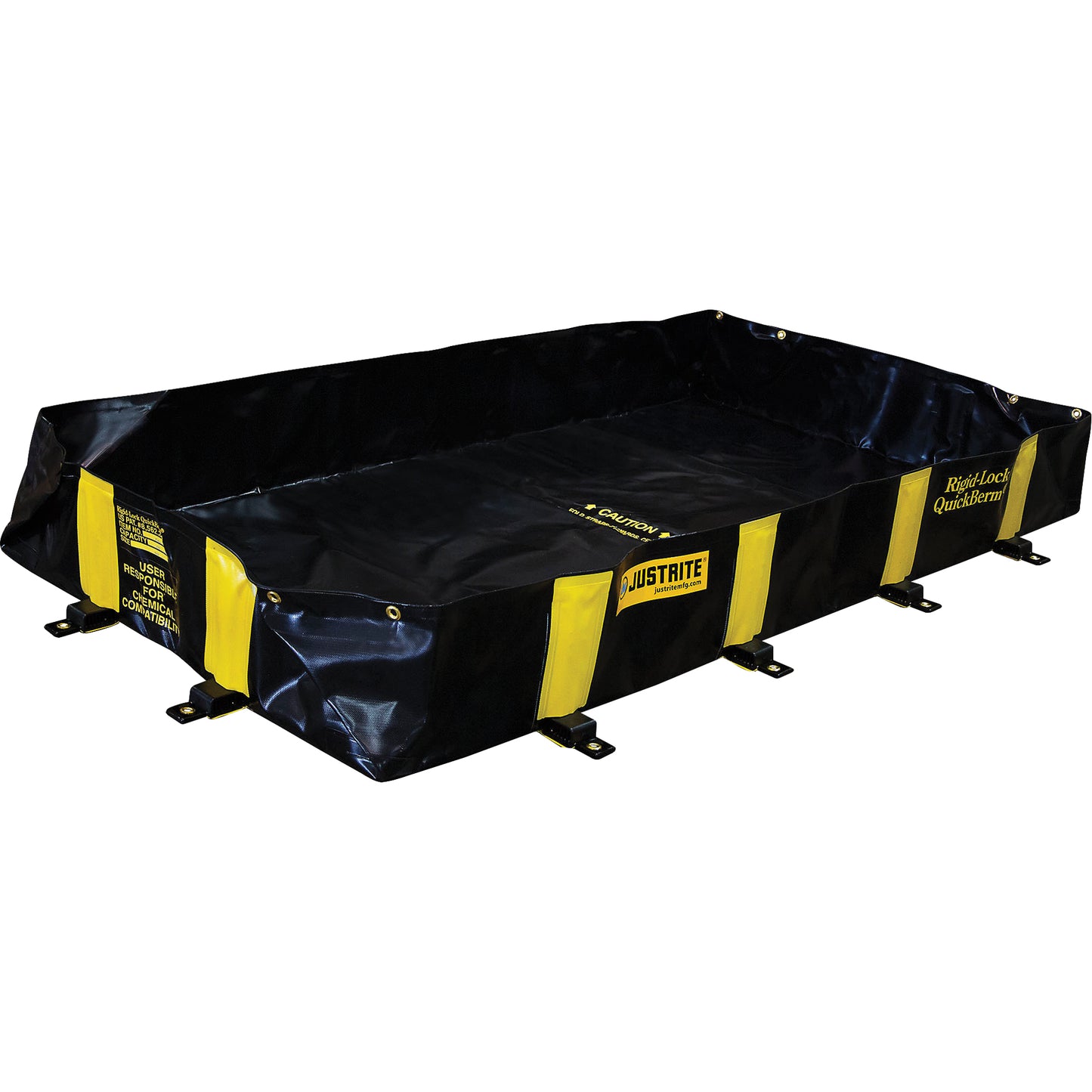 Justrite Rigid-Lock QuickBerm®, 355 US gal. Capacity, 6' W x 8' L x 12" H, Stake Wall