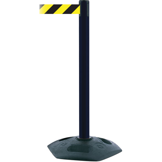 Tensator Single Line Heavy Duty Post, Plastic, 38" H, Black/Yellow Tape, 13' Tape Length