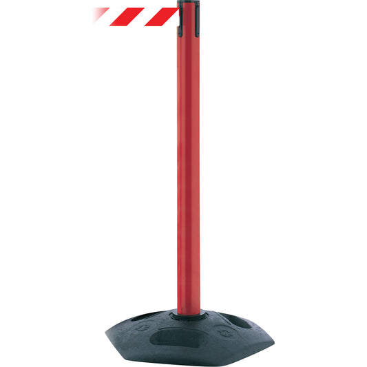 Tensator Single Line Heavy Duty Post, Plastic, 38" H, White/Red Tape, 13' Tape Length