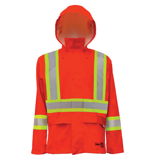 Viking Hi-Vis FR/PU Safety Rain Jackets, Large, High Visibility Orange