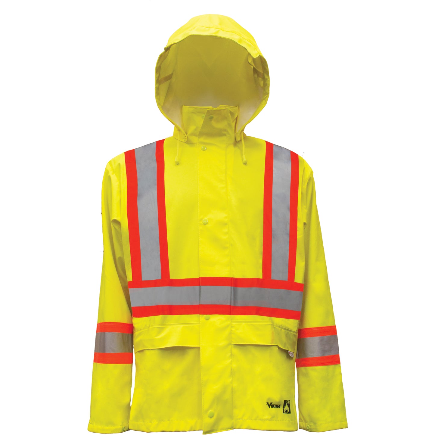 Viking Hi-Vis FR/PU Safety Rain Jackets, Small, High Visibility Lime-Yellow