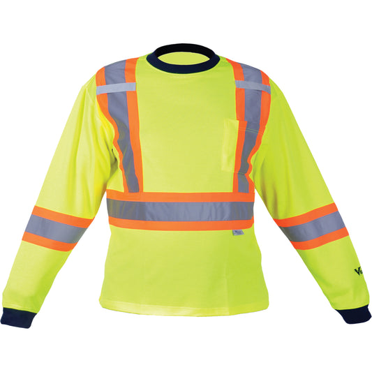 Viking Safety Long Sleeve Shirt, Polyester, X-Large, High Visibility Lime-Yellow
