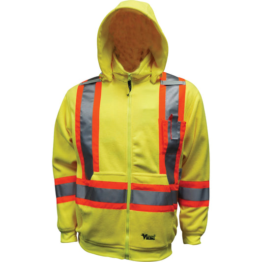 Viking Safety Fleece Hoodie, Polyester, Medium, High Visibility Lime-Yellow