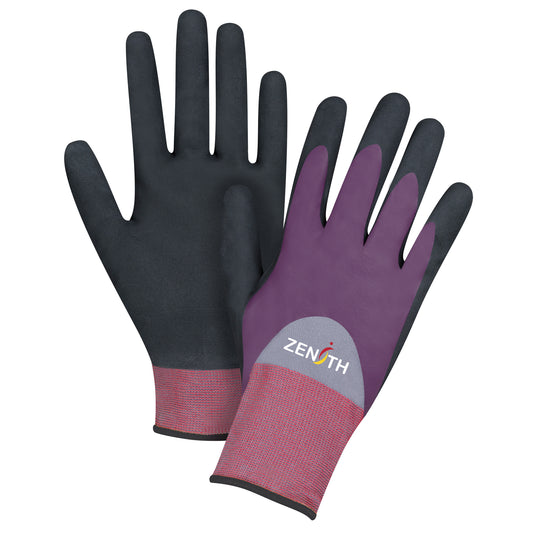 Zenith Safety Products ZX-2 Premium Coated Gloves, 10/X-Large, Nitrile/Foam Nitrile Coating, 18 Gauge, Nylon Shell